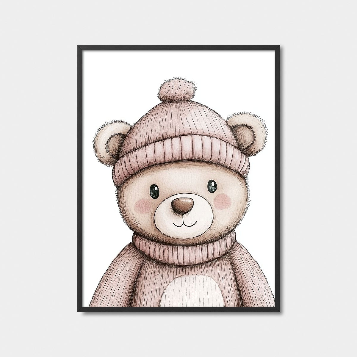 Adorable Pink Hat Bear Art Print Feature Image