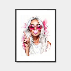 Pink Bubble Gum Girl Art Print Feature Image
