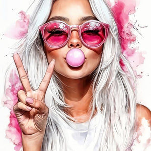 Pink Bubble Gum Girl Art Print Close-up