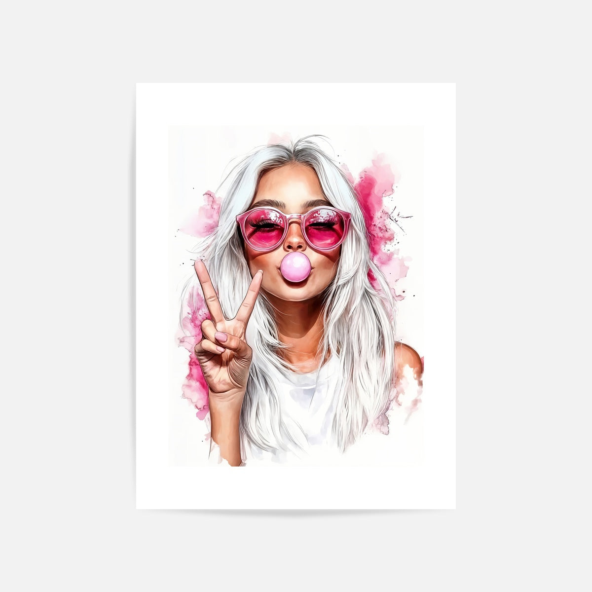 Pink Bubble Gum Girl Art Print Unframed