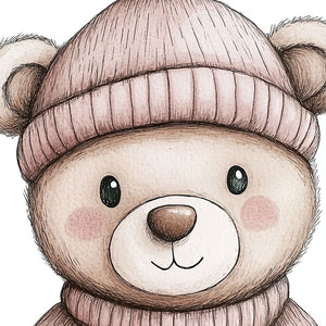 Adorable Pink Hat Bear Art Print Close-up