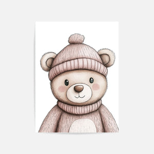 Adorable Pink Hat Bear Art Print Unframed