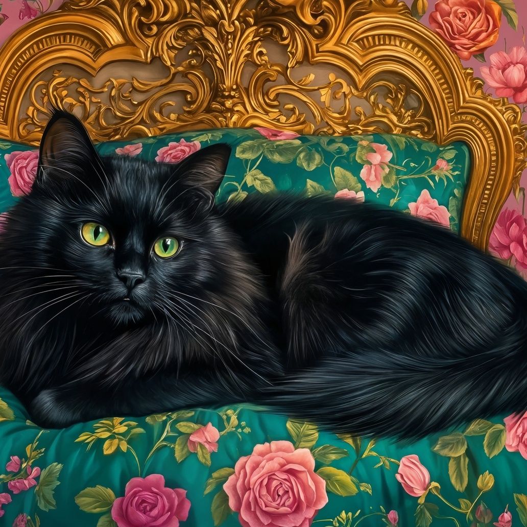 Black Cat Royalty Art Print Close-up