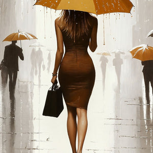 Business Woman In Rain Art Print Close-up
