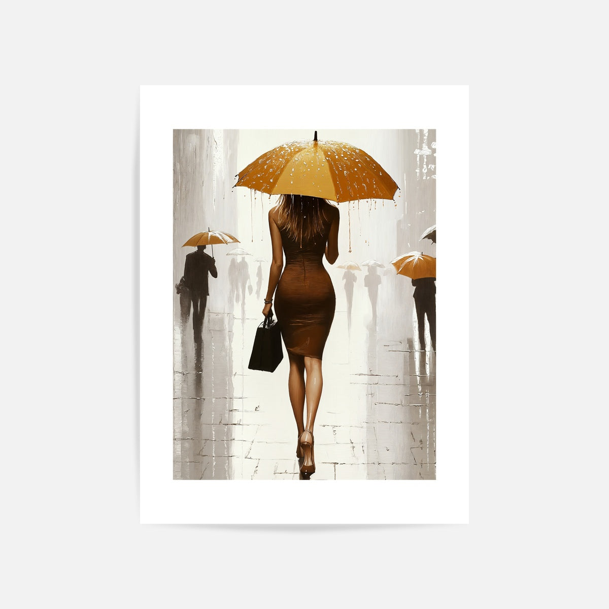 Business Woman In Rain Art Print Unframed