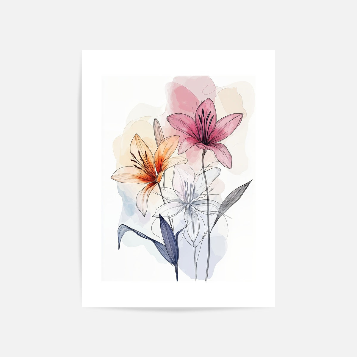 Elegant Lily Bouquet Art Print Unframed