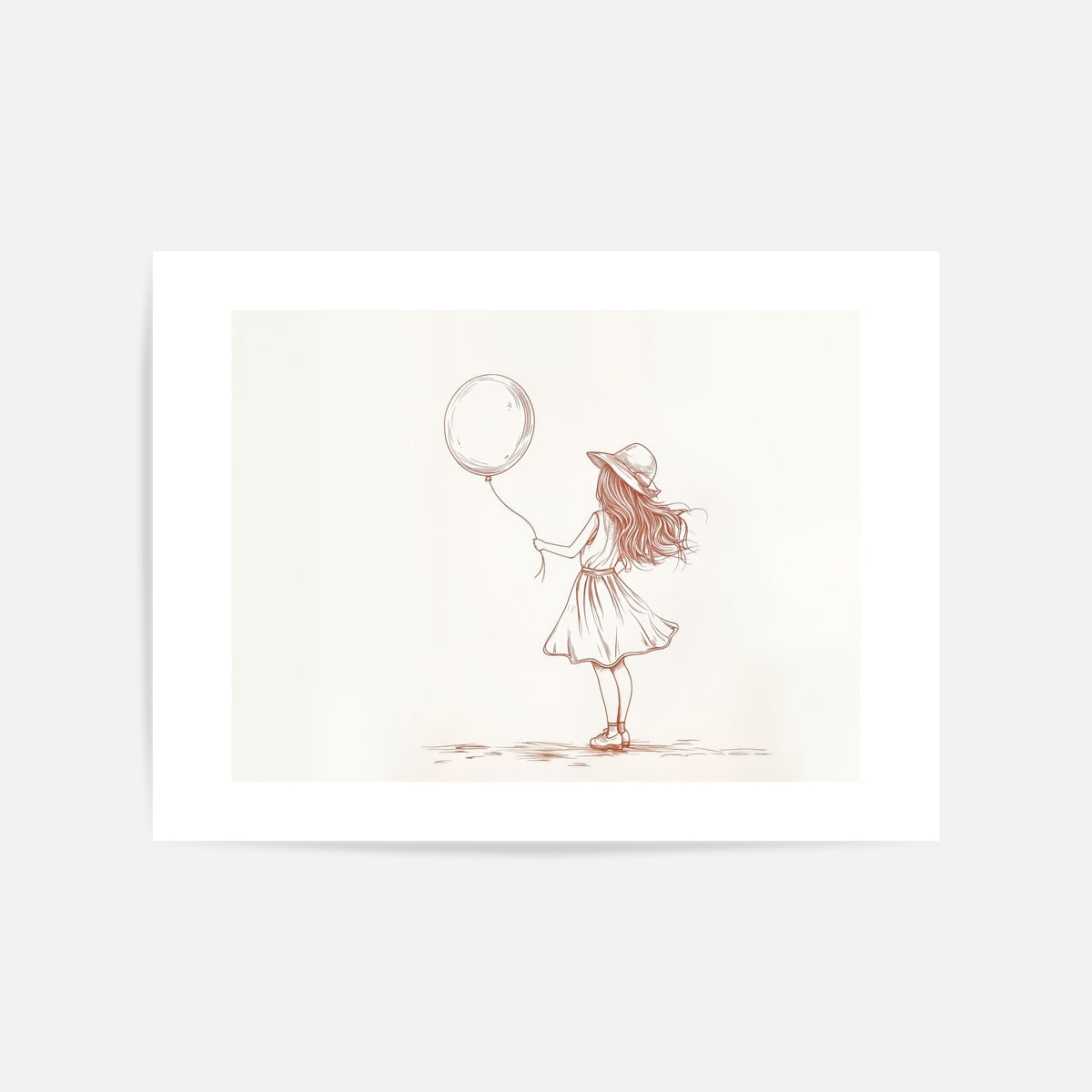 Girl With Balloon Sketch Art Print Unframed