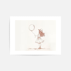 Girl With Balloon Sketch Art Print Unframed