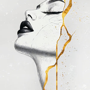 Golden Cracks Portrait Art Print Close-up