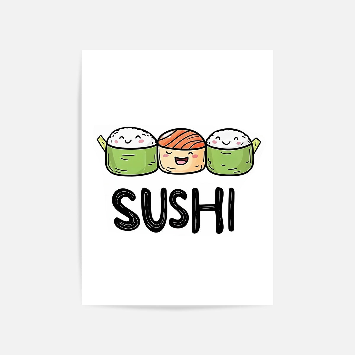 Happy Sushi Roll Trio Art Print Unframed