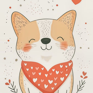Heart Bandana Corgi Art Print Close-up