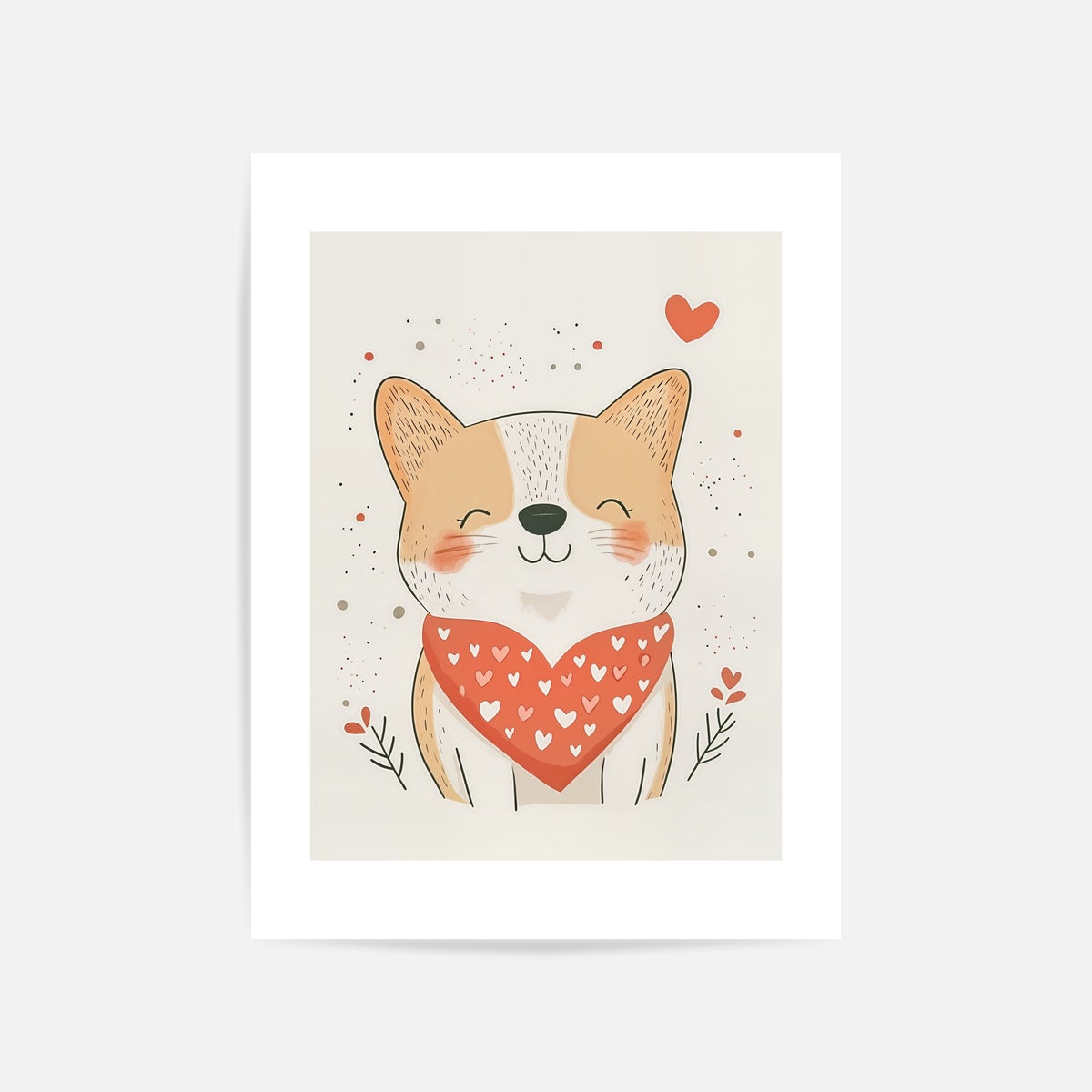 Heart Bandana Corgi Art Print Unframed
