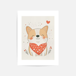 Heart Bandana Corgi Art Print Unframed
