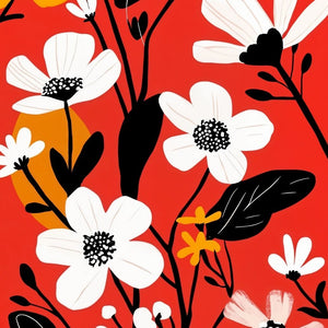 Red Floral Pop Art Print Close-up