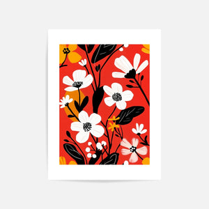 Red Floral Pop Art Print Unframed