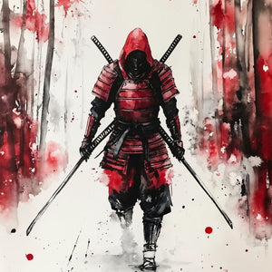 Red Samurai Warrior Art Print Close-up
