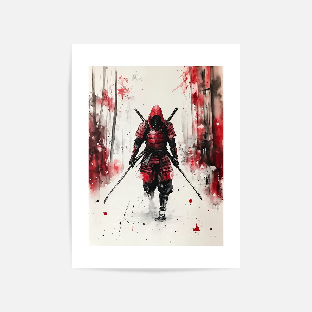 Red Samurai Warrior Art Print Unframed