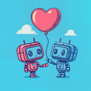 Robot Love Illustration Art Print Close-up
