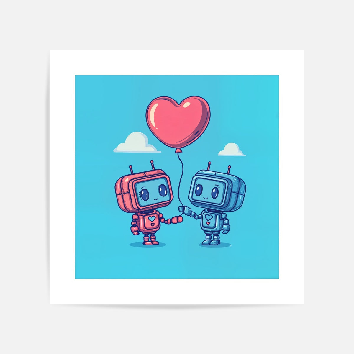 Robot Love Illustration Art Print Unframed