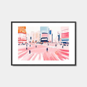Shibuya Crossing Pink Art Print Feature Image