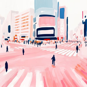 Shibuya Crossing Pink Art Print Close-up