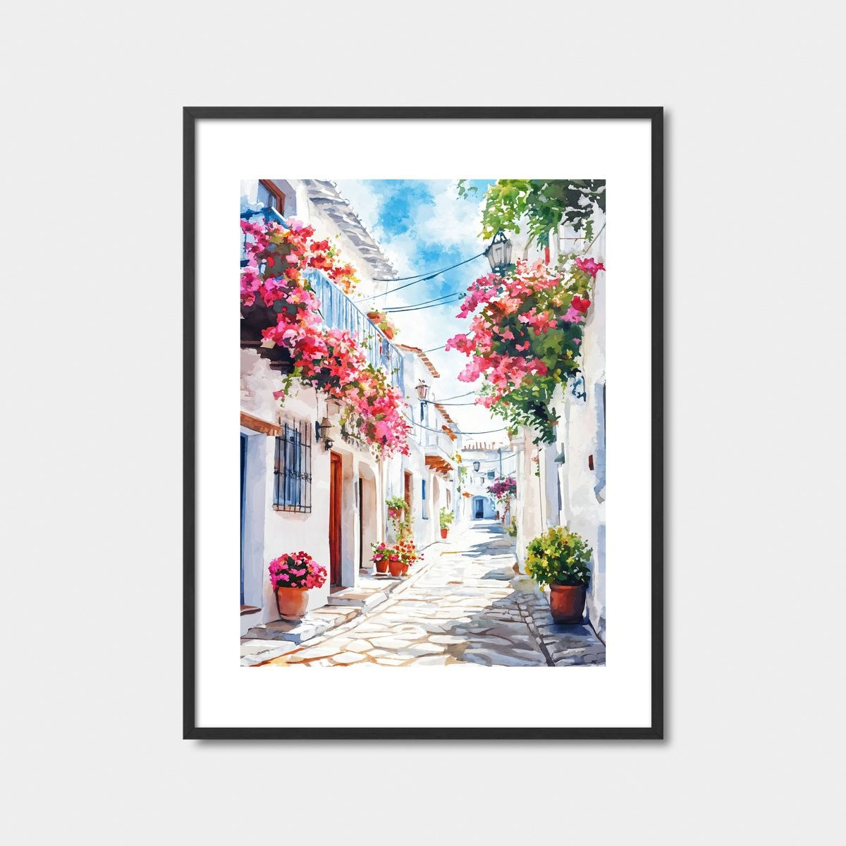 Spanish Village Street Scene Art Print Feature Image