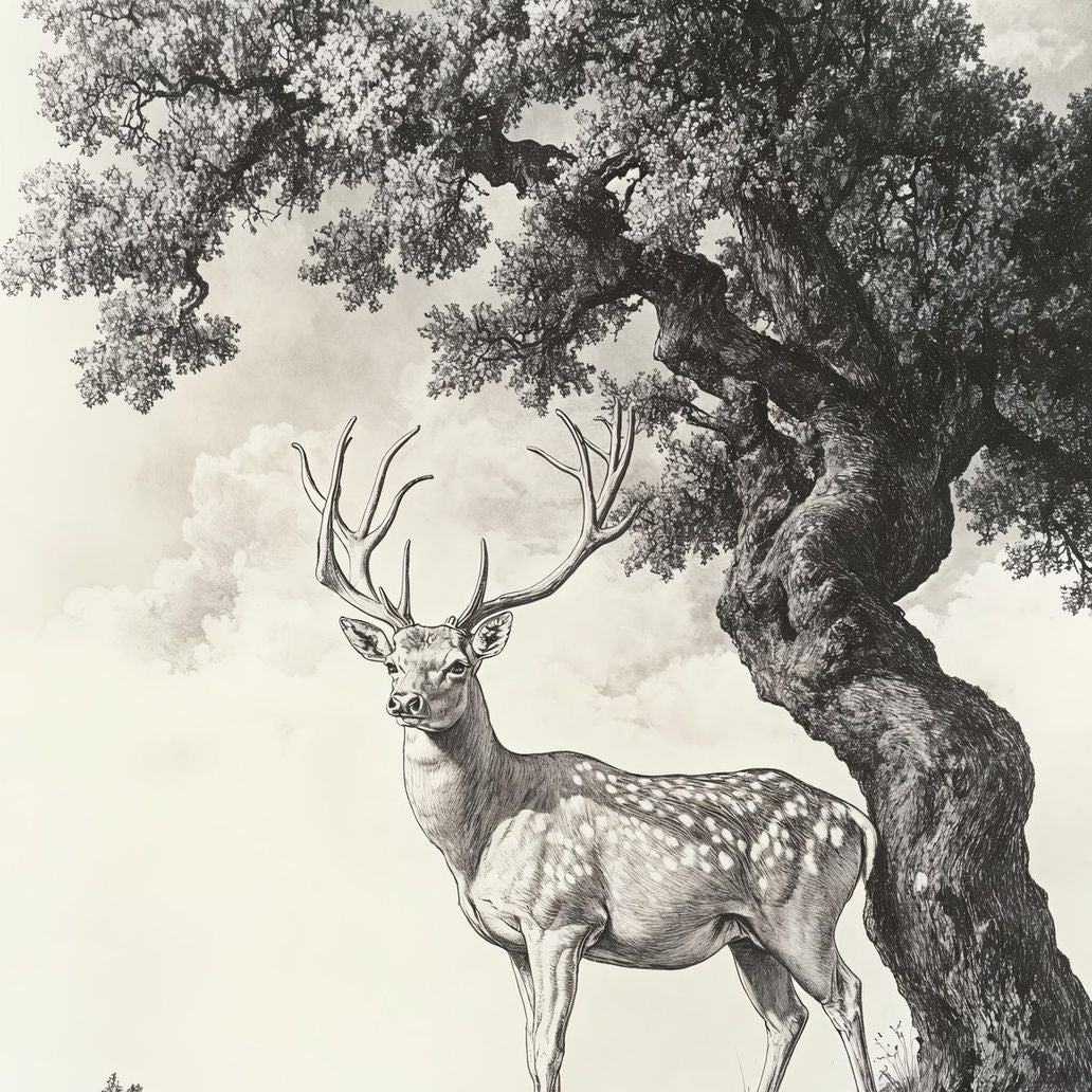Stag Under Tree Art Print Close-up